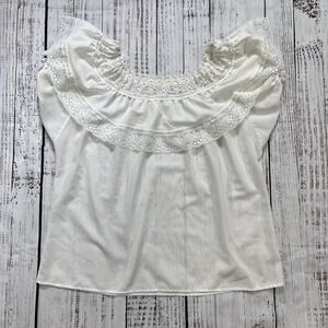 Vintage Rhoda Lee Lace Trimmed Chambray Blouse Prairie Peasant Victorian ILGWU